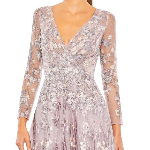 Mac Duggal 20402 Womens EMBELLISHED WRAP OVER ILLUSION LONG SLEEVE A LINE GOWN - Picture 4 of 16